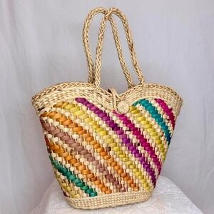 Vintage 70s Bernard for Lubin & Sons Colorful Woven Straw‎ Handbag